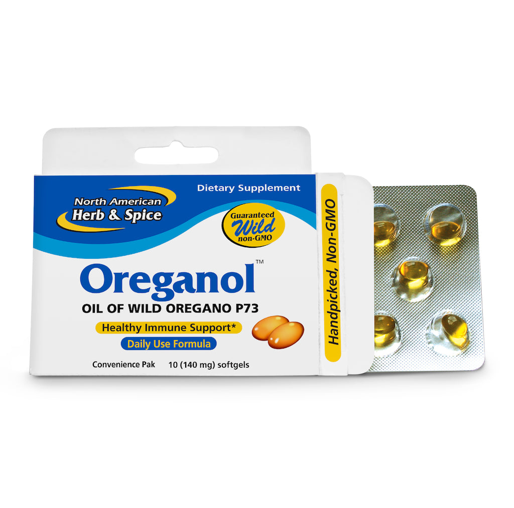 This is the same potent wild oregano oil complex P73 in a convenient gelcap blister-pack. Take it with you for your daily needs. One capsule per day is ideal to maintain overall immune health. It’s the power you expect from Oreganol P73; the only certified daily use oregano oil available.