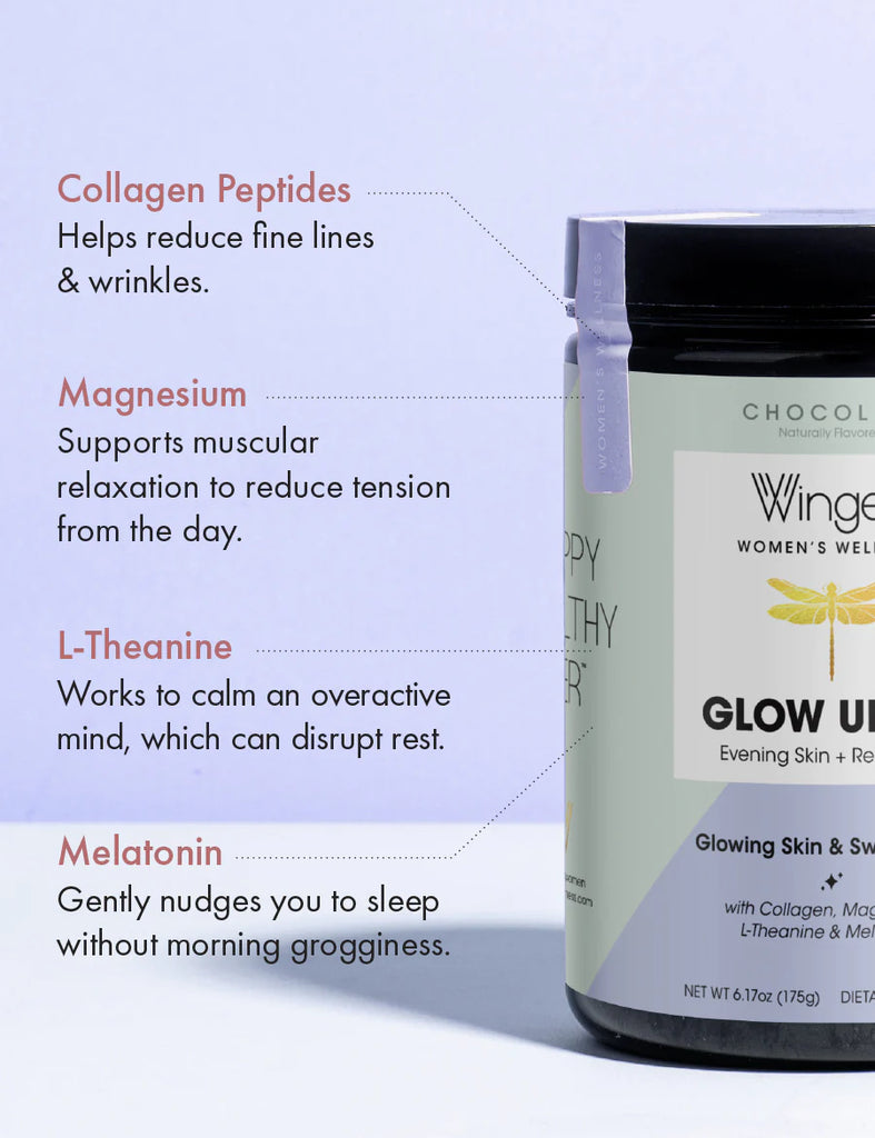 Glow Up PM offers additional sleep supporting & relaxation inducing benefits not found in the original Glow Up formula. Glow Up is well-suited for use any time of day, while Glow Up PM is best taken at night. You can take both formulas within a 24-hour period to round out your collagen routine!