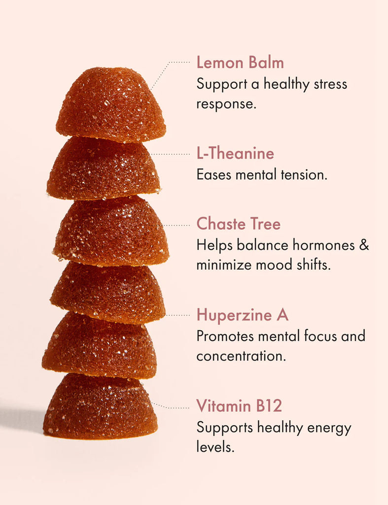 Teen Queen vegan gummies offer multi-nutrient support for women in their teen years. This comprehensive formula tackles hormonal changes, low mood and anxiousness, and difficulty focusing through a holistic blend of herbs and nutrients. Chaste Tree addresses hormonal fluctuations that can occur during teen years and works to balance the highs and lows that may cause low mood.