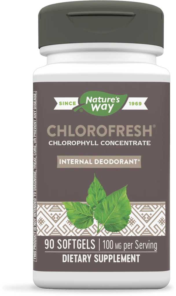 Chlorofresh softgels contain a chlorophyllin complex that supports antioxidant pathways and detoxification processes and helps neutralize free radicals.* Chlorophyllin copper complex supports collagen synthesis for healthy skin and keeps you feeling fresh by working as an internal deodorant.* These convenient capsules help you enjoy the fresh benefits of
