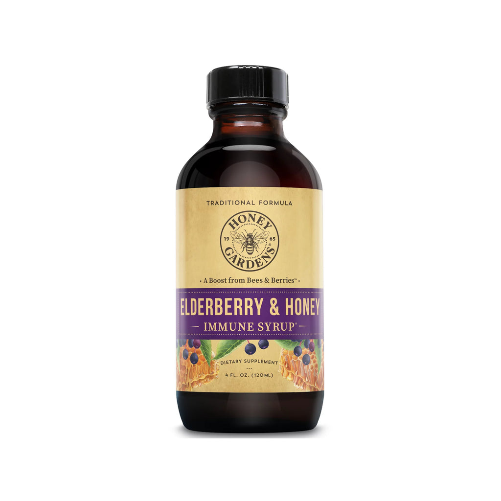 Elderberry & Honey syrup is traditionally used for immune system support. Simple and sweet, our Elderberry Syrup is made with ingredients that are traditionally used for immune support. Complete with raw honey, fresh pressed juice from elderberries, organic apple cider vinegar, propolis and echinacea, our Elderberry Syrup makes the perfect addition to your health and wellness routine. 