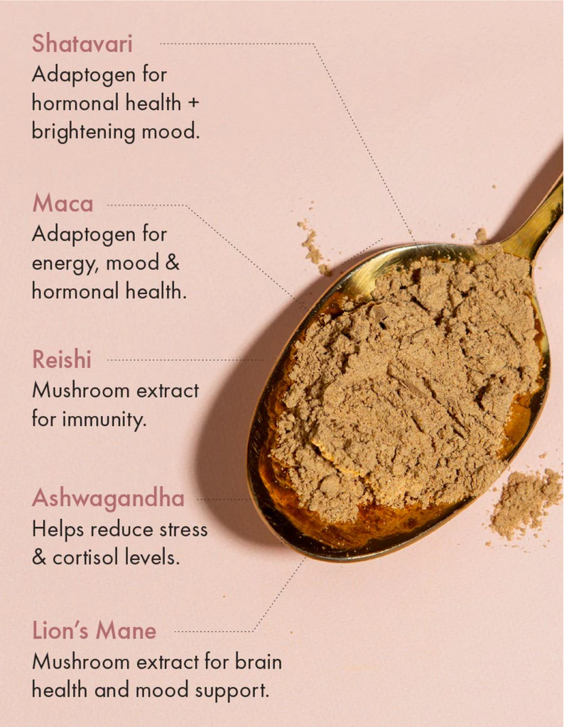 Happy Start is a mood-boosting adaptogenic morning powder that can be added to coffee, smoothies, or your favorite morning beverage so you can start off the day on the right foot.