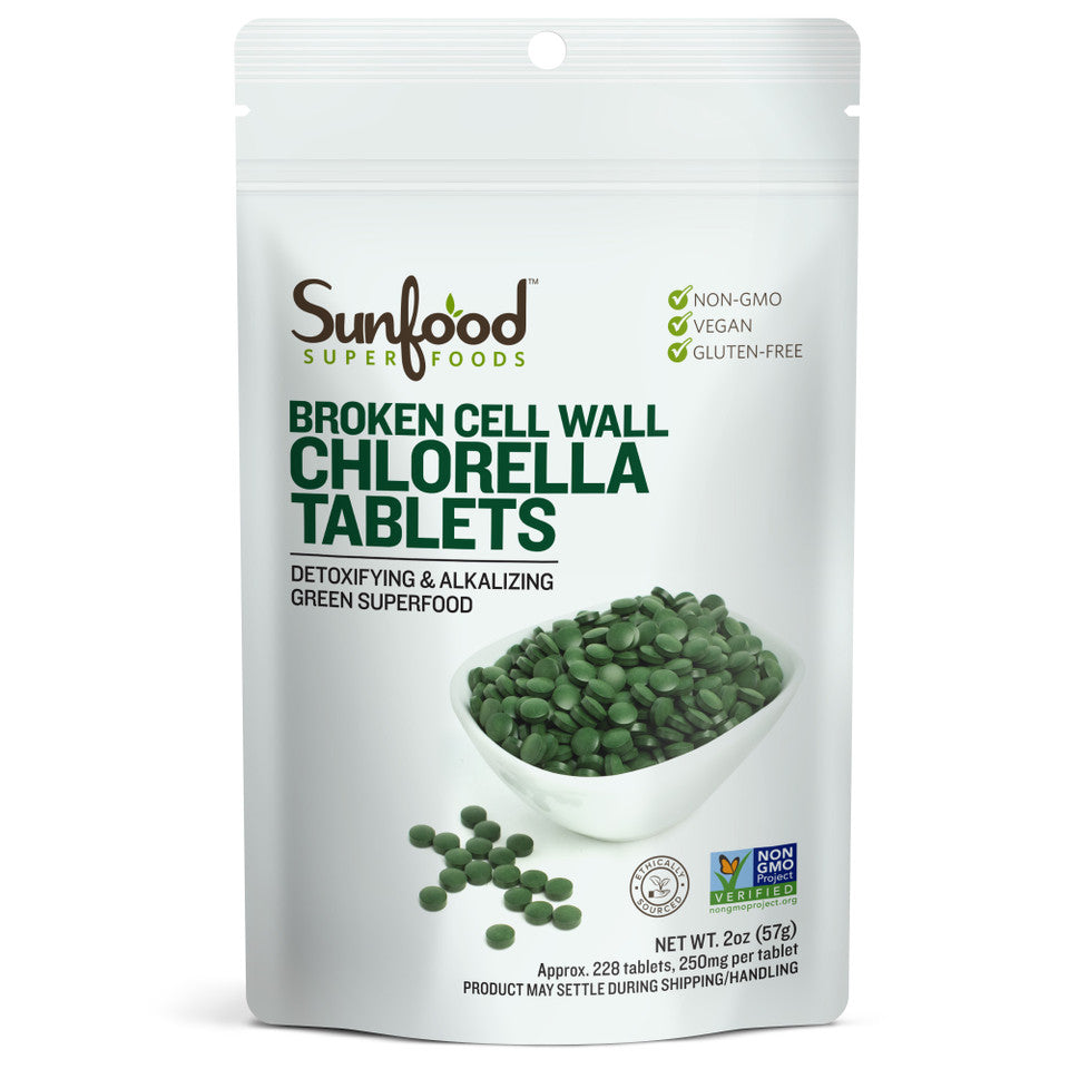 Chlorella Tablets are made from chlorella powder. The chlorella is gently dried after harvest, then the cell walls are broken using a chemical-free pressure-and-release technique. This allows for the optimal absorption of this superfood. The broken cell wall chlorella powder is then stamped into easy-to-use tablets. Chlorella tablets are an excellent source of immunity-supporting vitamin D.