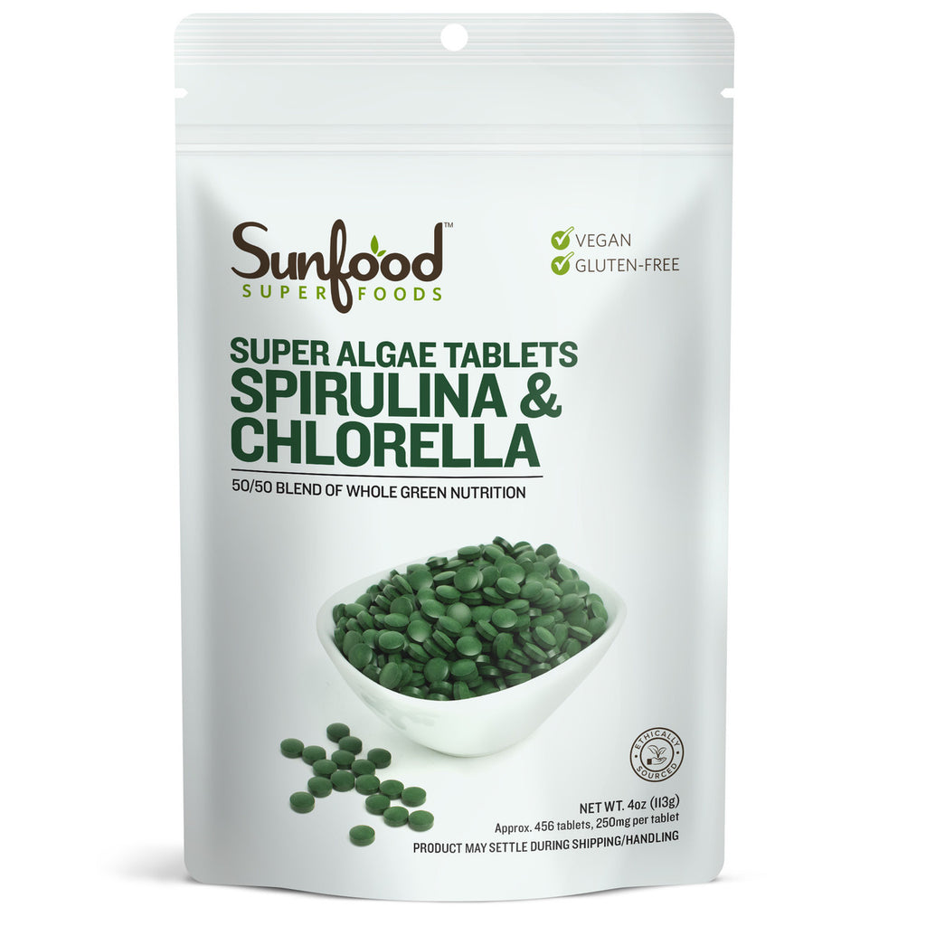 Spirulina & Chlorella Tablets are a 50/50 blend of two potent superfoods. Spirulina and chlorella complement each other perfectly, with an assortment of vitamins and minerals. This powerful green superfood combination aids the body in maintaining optimal health, and daily consumption is recommended for strengthening and elevating your body’s nutritional profile.