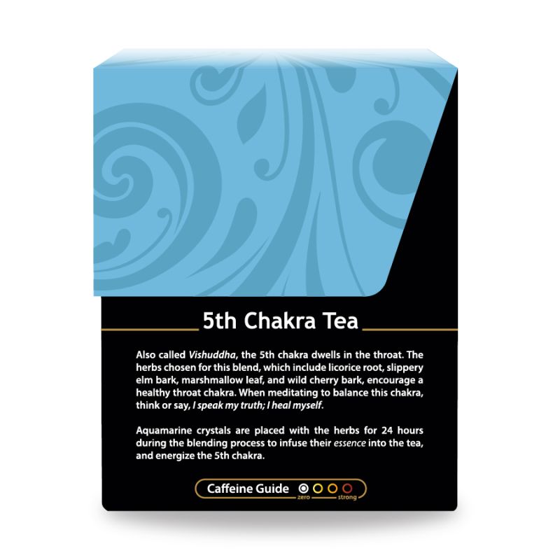 Powerful throat-centered herbs, and the essence of aquamarine fortify our 5th Chakra Blend to assist those seeking to heal and balance issues dealing with communication, creativity, and self-expression.