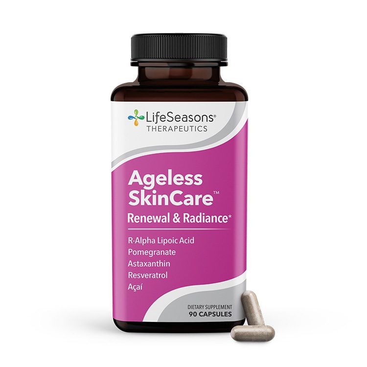 Ageless Skincare supports graceful aging by providing nutrients that aid in the regeneration of healthy tissue. It combines several antioxidant sources, each performing specific functions that help slow age-related decline by improving the moisture and elasticity of the skin.