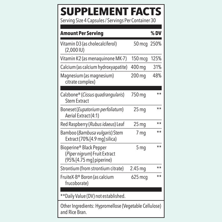 Bone Densi-T provides synergistic nutrients to support bone health and skeletal integrity. The stronger your bones, the less likely they are to break when you fall, or ache as you get older.*