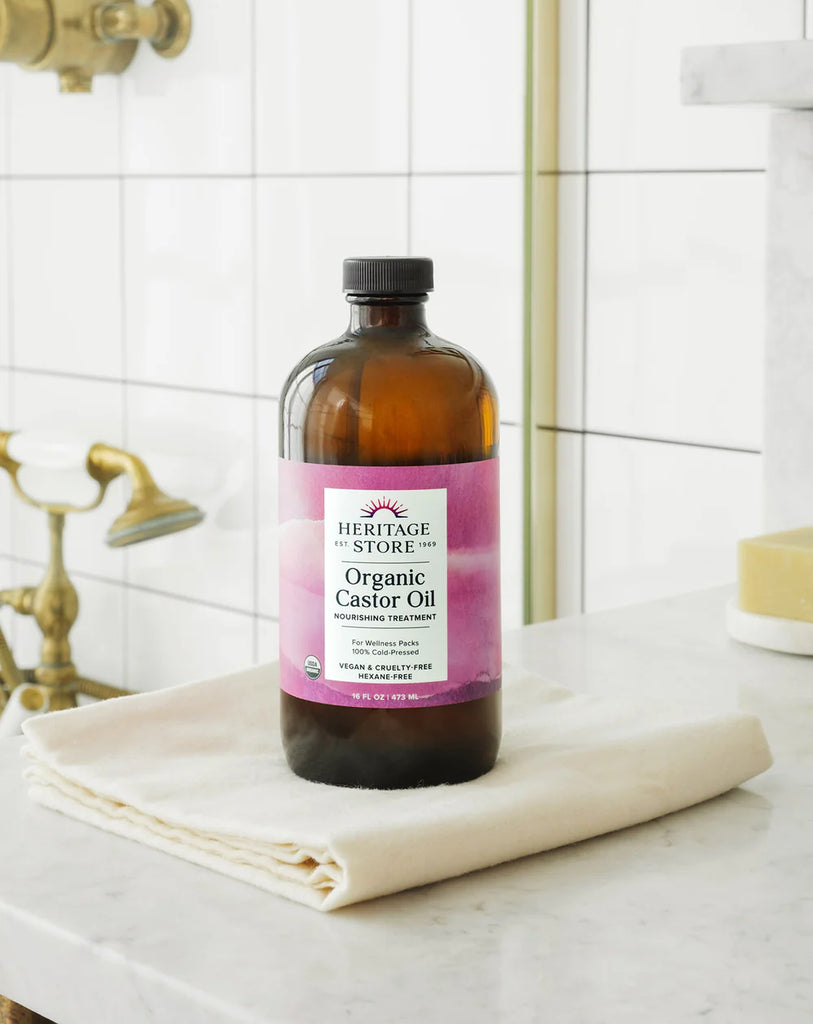 Our organic castor oil is cold-pressed and hexane-free, providing a clean and nutrient-rich oil. Promotes health and wellness when used as a nourishing castor pack. Ideal for all skin types. This product comes in a glass bottle. Details Moisturize and mellow out, with this relaxing organic castor oil for wellness packs.