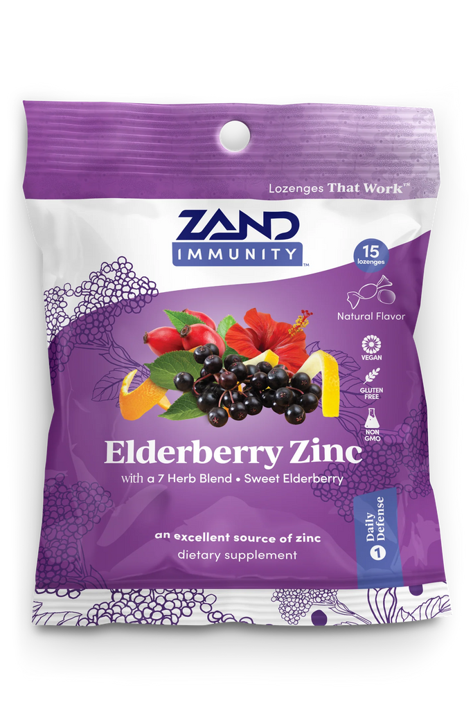 Formulated to help calm your throat, each Zand Elderberry Zinc HerbaLozenge contains an impressive 5 mg of zinc, which may help support healthy immune function during the cold winter season. These tasty lozenges are also packed with powerful herbs, including rose hips, hibiscus flower, orange peel, lemon peel, lemongrass, perilla leaf and schizonepeta herb for immune system support and throat comfort.