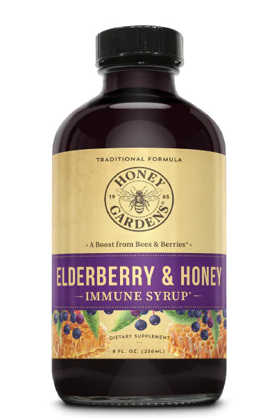 Elderberry & Honey syrup is traditionally used for immune system support. Simple and sweet, our Elderberry Syrup is made with ingredients that are traditionally used for immune support. Complete with raw honey, fresh pressed juice from elderberries, organic apple cider vinegar, propolis and echinacea, our Elderberry Syrup makes the perfect addition to your health and wellness routine. 