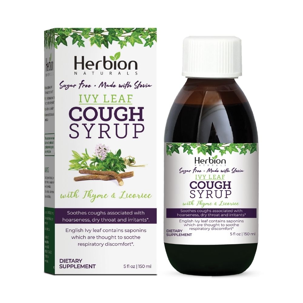 Herbion sugar-free Ivy Leaf Syrup with Thyme and Licorice is an herbal dietary supplement for you and your family that contains natural sweetener Stevia. English Ivy leaf contains saponins which are thought to soothe respiratory discomfort.