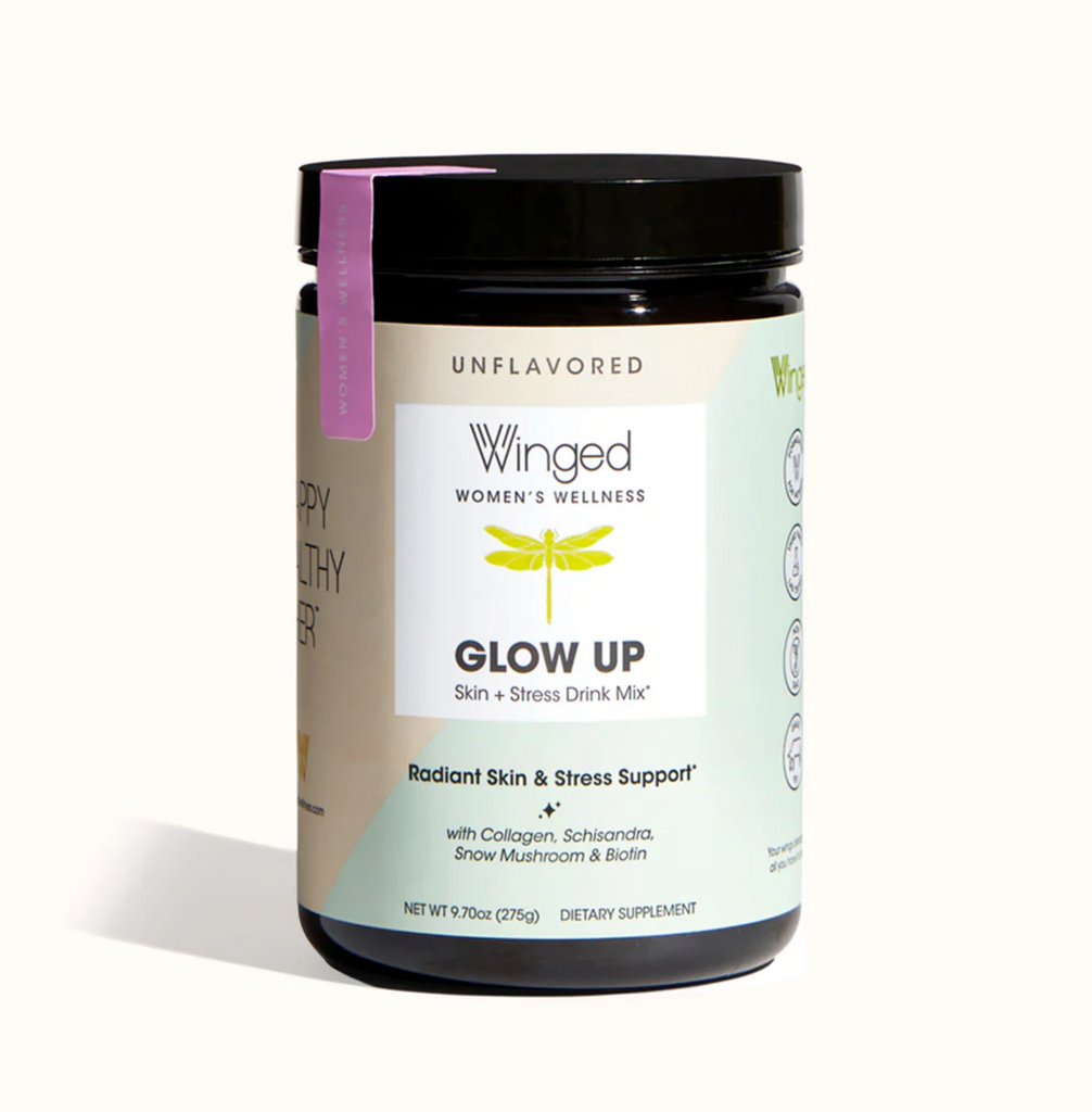 Glow Up promotes radiant, glowing skin, lustrous hair, and strong nails while also protecting against the damaging effects of the stress hormone cortisol, which leads to collagen breakdown. Glow up comes in an unflavored powder that mixes easily in any beverage, hot or cold.