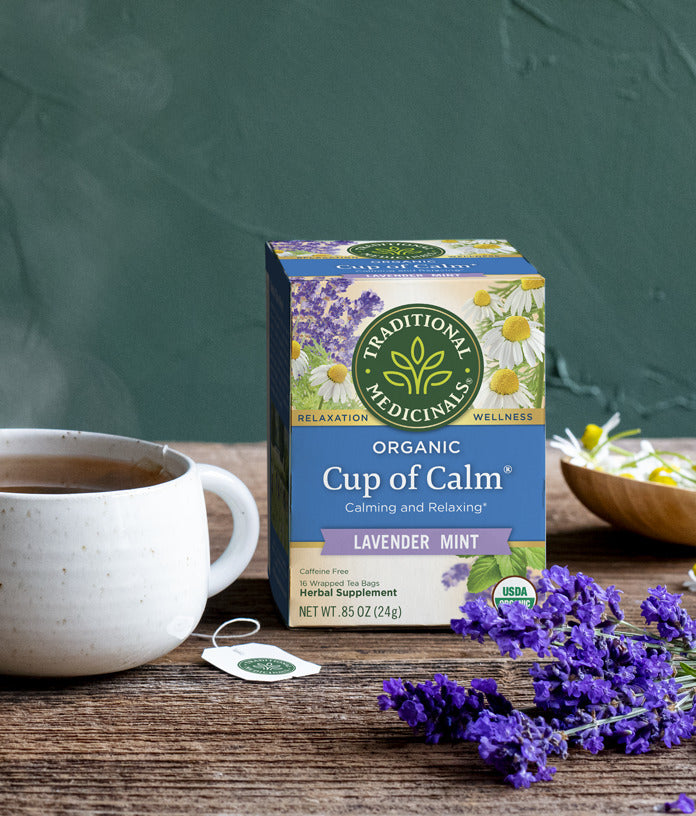 This relaxing tea is like a quiet meditation—each sip is a step along an herbal journey around the world, with herbs from Europe to the Pacific Northwest. Our blend includes passionflower, chamomile, lavender, and catnip, all known as “nervines” because they support the nervous system. Sip and unwind. 