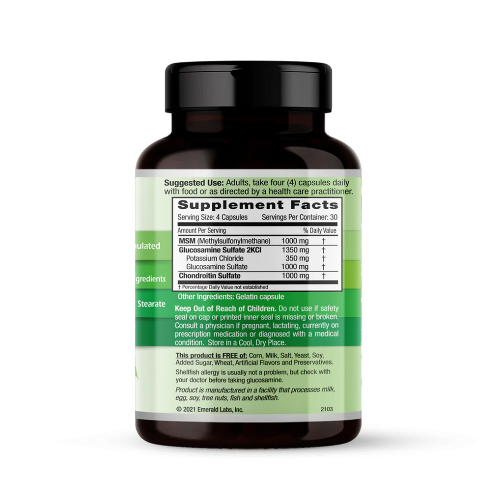 Glucosamine Chondroitin MSM offers clinical amounts of Chondroitin Sulfate and Glucosamine Sulfate with MSM, a highly bioavailable source of organic sulfur. This combination may help to support: Cartilage Glycosaminoglycan (GAG0 production, collagen production for healthy joints and exercise recovery.