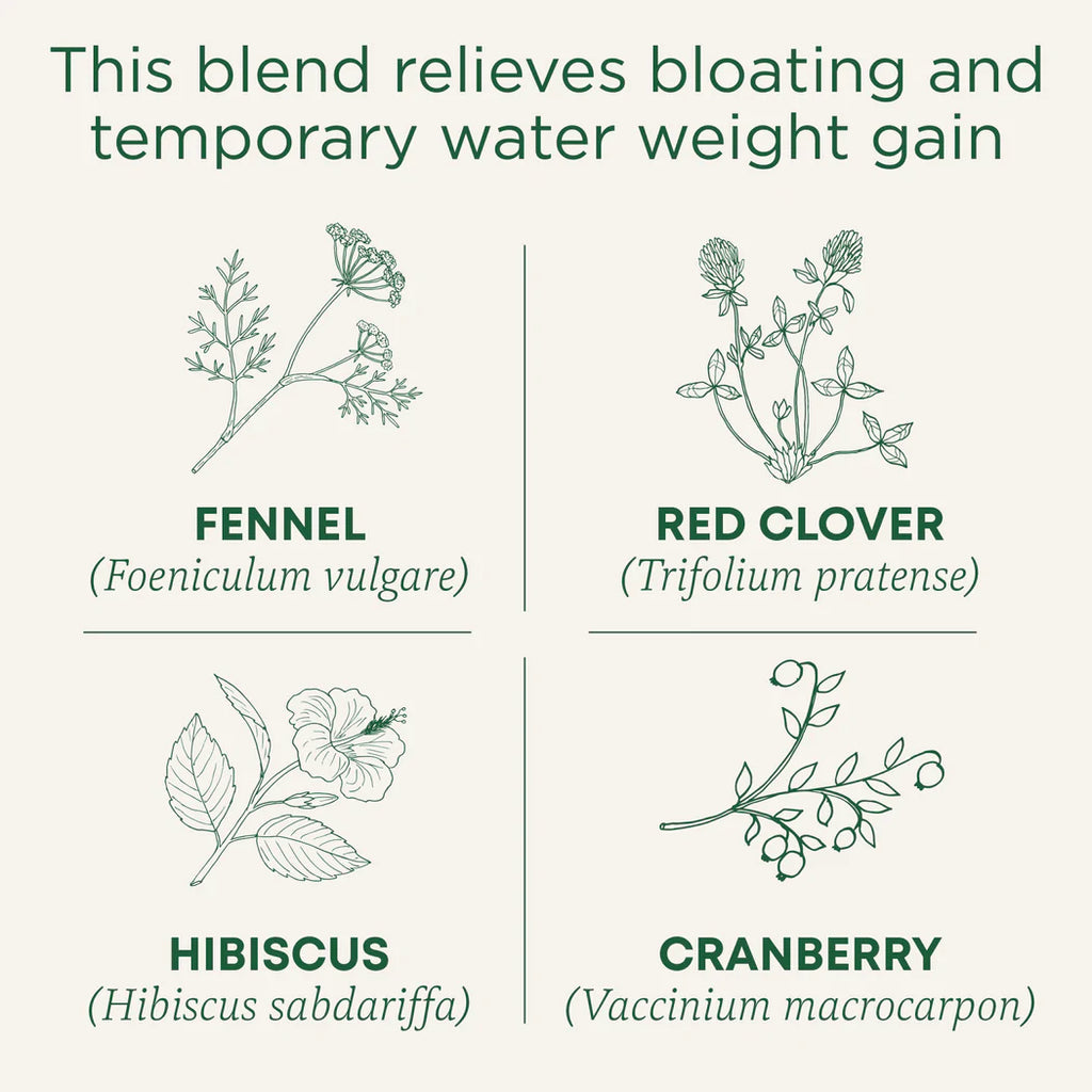To relieve the discomfort of water retention, herbalists turn to diuretic herbs like fennel. Blended with complementary herbs like red clover and cleavers, and graced with a high natural essential oil content, our Weightless Tea relieves uncomfortable bloating to keep you light on your feet.*